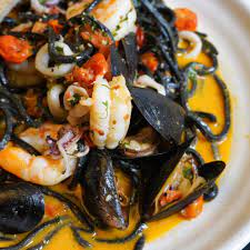 Squid Ink Tonnarelli con Cacciucco (Seafood Stew)