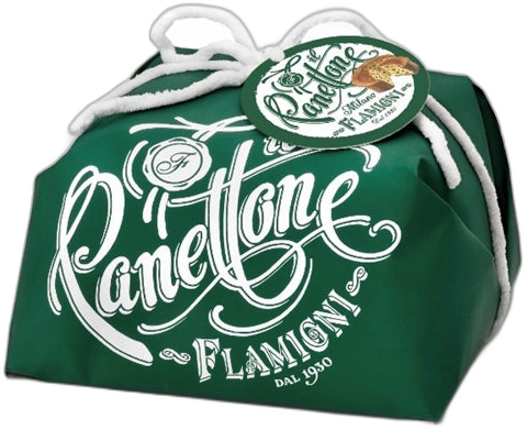 FLAM PANETTONE MILANO BASSO 1KG GREEN H/WRAP #3944